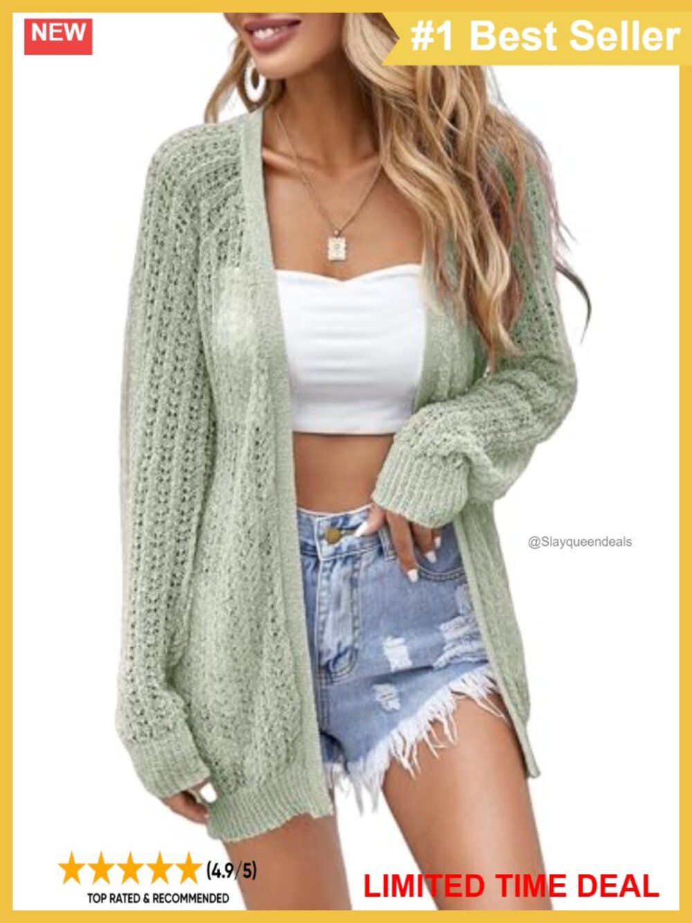 Crochet Lightweight Open Front Cardigan Long Sleeve Summer Beach Coverup